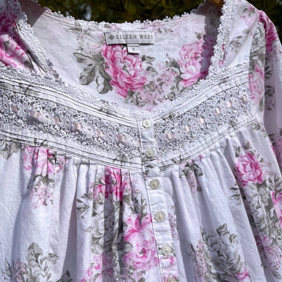 2021 Eileen West Floral Ruffle Nightgown Lace & Ribbon Trim Coquette Cottagecore - Picture 2 of 16